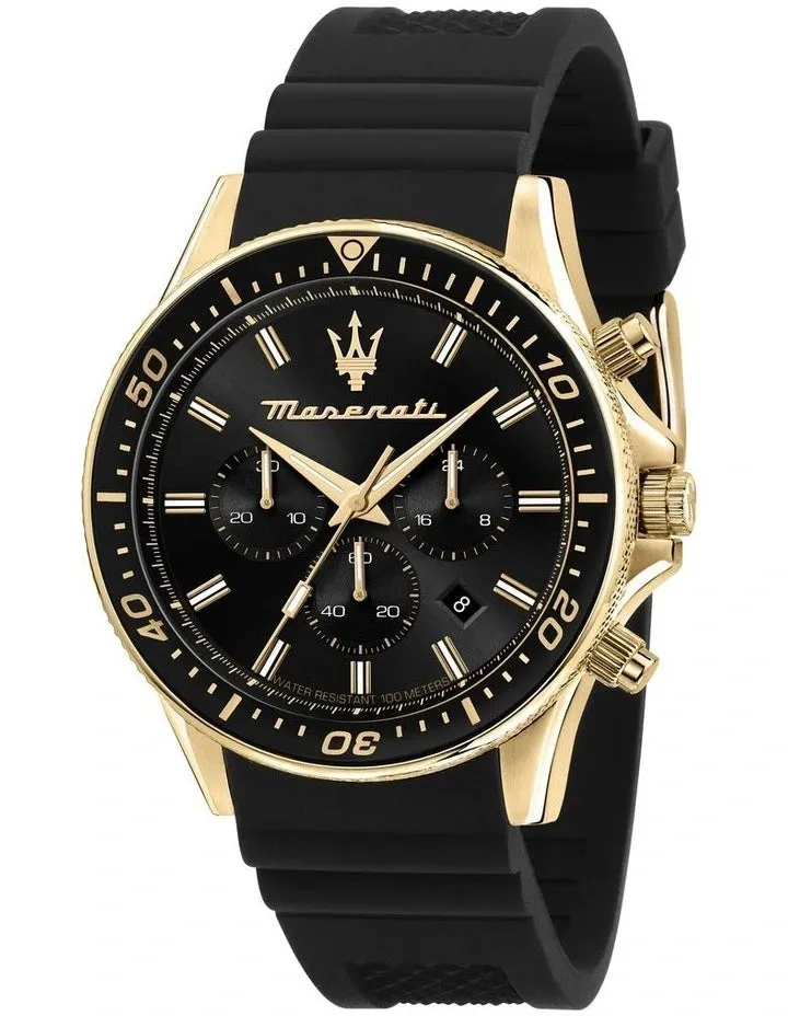 MASERATI SFIDA 44mm,chronograph,Yellow Gold PVD case,Screw Case Back and Crown Strap WR100m - R8871640001