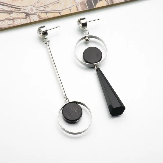 MissCyCy Fashion Asymmetry Gold Color Rhinestone Long Earrings For Women Personality Black Acrylic Pendant Drop Earrings