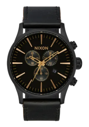Nixon Sentry Chrono Leather - Matte Black/Gold/Black