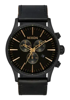 Nixon Sentry Chrono Leather - Matte Black/Gold/Black