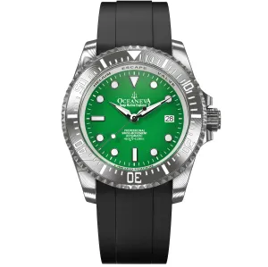 Oceaneva Mens Deep Marine Explorer II Damascus Steel Watch Green Dial