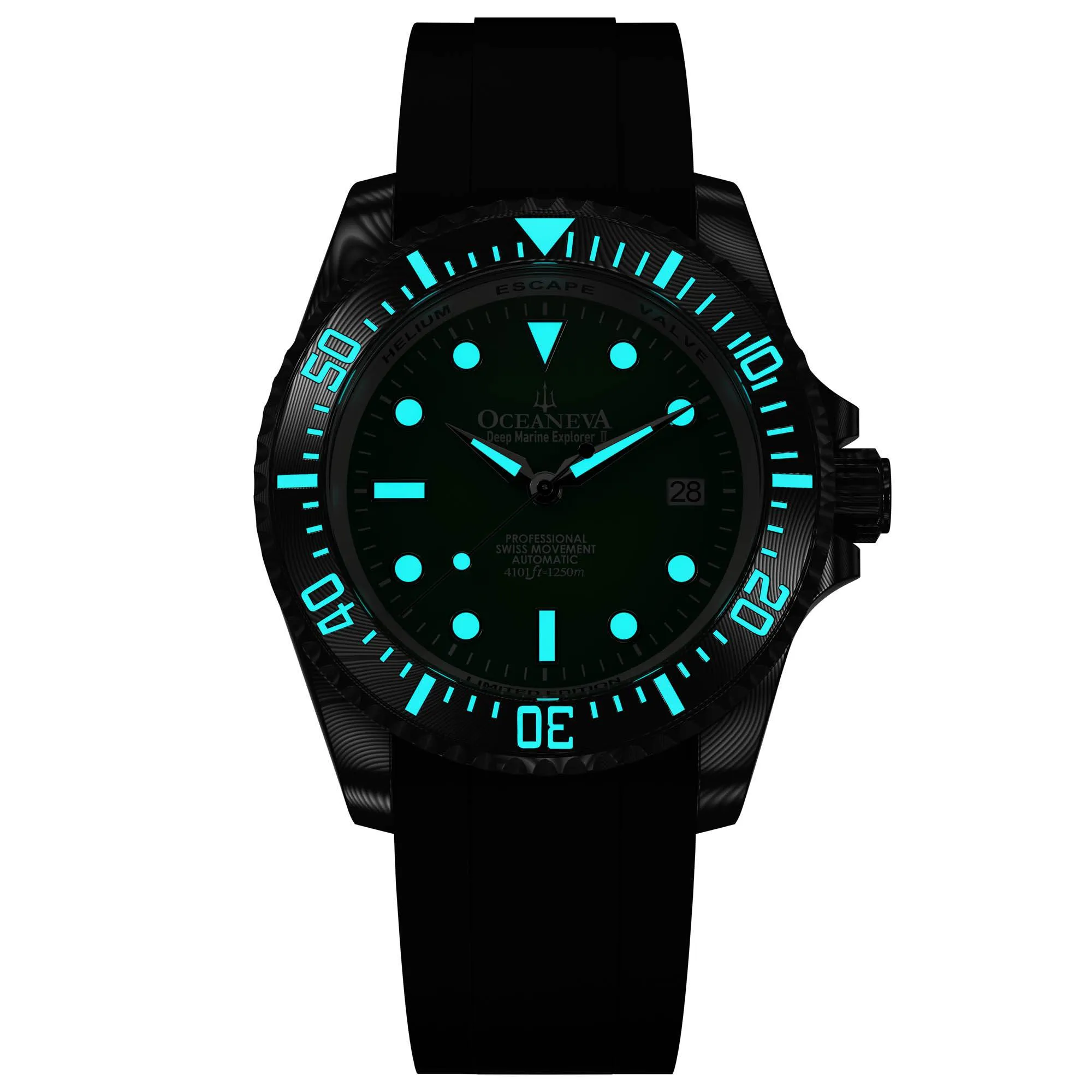 Oceaneva Mens Deep Marine Explorer II Damascus Steel Watch Green Dial