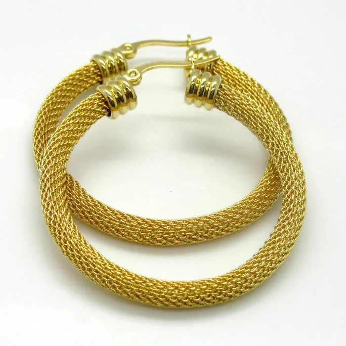 Platinum/18K Real Gold Plated Women Gift Sale Fashion Jewelry Stainless Steel Mesh Wives Round Fancy Drop Earrings