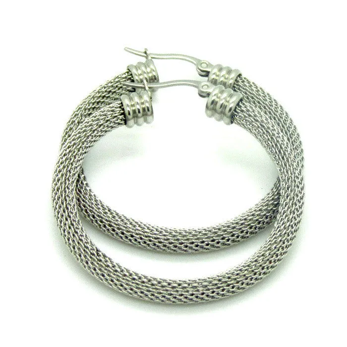 Platinum/18K Real Gold Plated Women Gift Sale Fashion Jewelry Stainless Steel Mesh Wives Round Fancy Drop Earrings