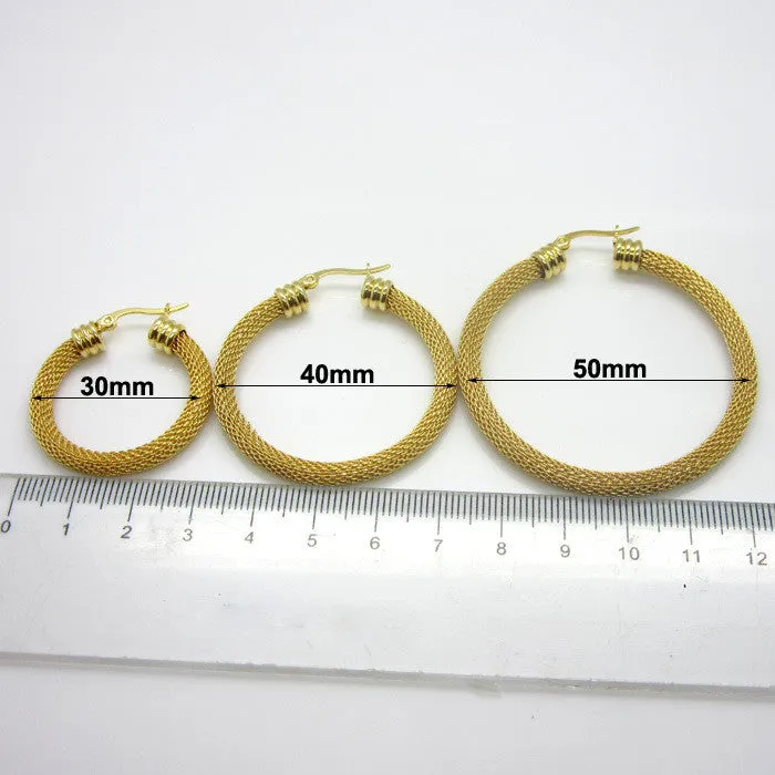 Platinum/18K Real Gold Plated Women Gift Sale Fashion Jewelry Stainless Steel Mesh Wives Round Fancy Drop Earrings