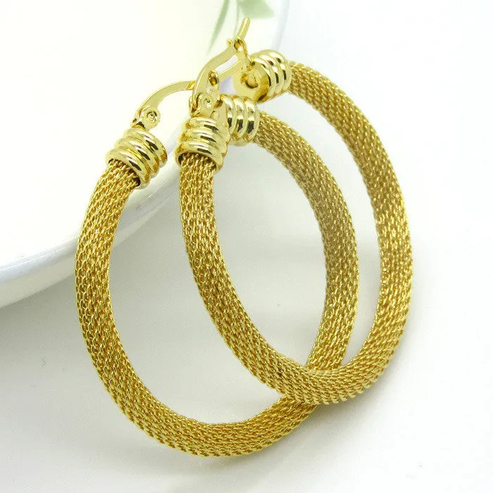 Platinum/18K Real Gold Plated Women Gift Sale Fashion Jewelry Stainless Steel Mesh Wives Round Fancy Drop Earrings