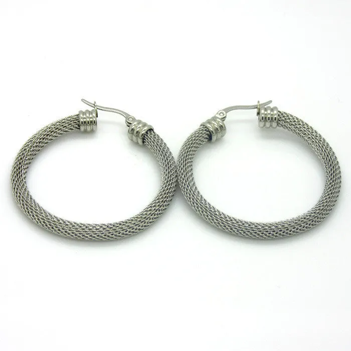 Platinum/18K Real Gold Plated Women Gift Sale Fashion Jewelry Stainless Steel Mesh Wives Round Fancy Drop Earrings