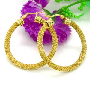 Platinum/18K Real Gold Plated Women Gift Sale Fashion Jewelry Stainless Steel Mesh Wives Round Fancy Drop Earrings