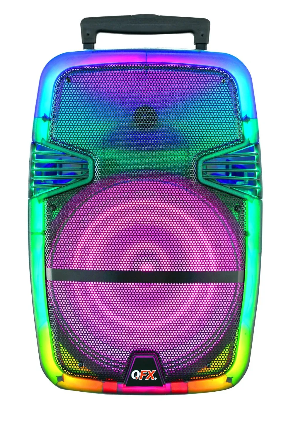 QFX TMS-1560 15 Portable Bluetooth Rechargable Party Speaker with Translucent Motion Party Lights and Remote