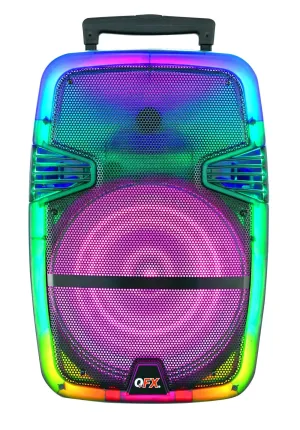 QFX TMS-1560 15 Portable Bluetooth Rechargable Party Speaker with Translucent Motion Party Lights and Remote