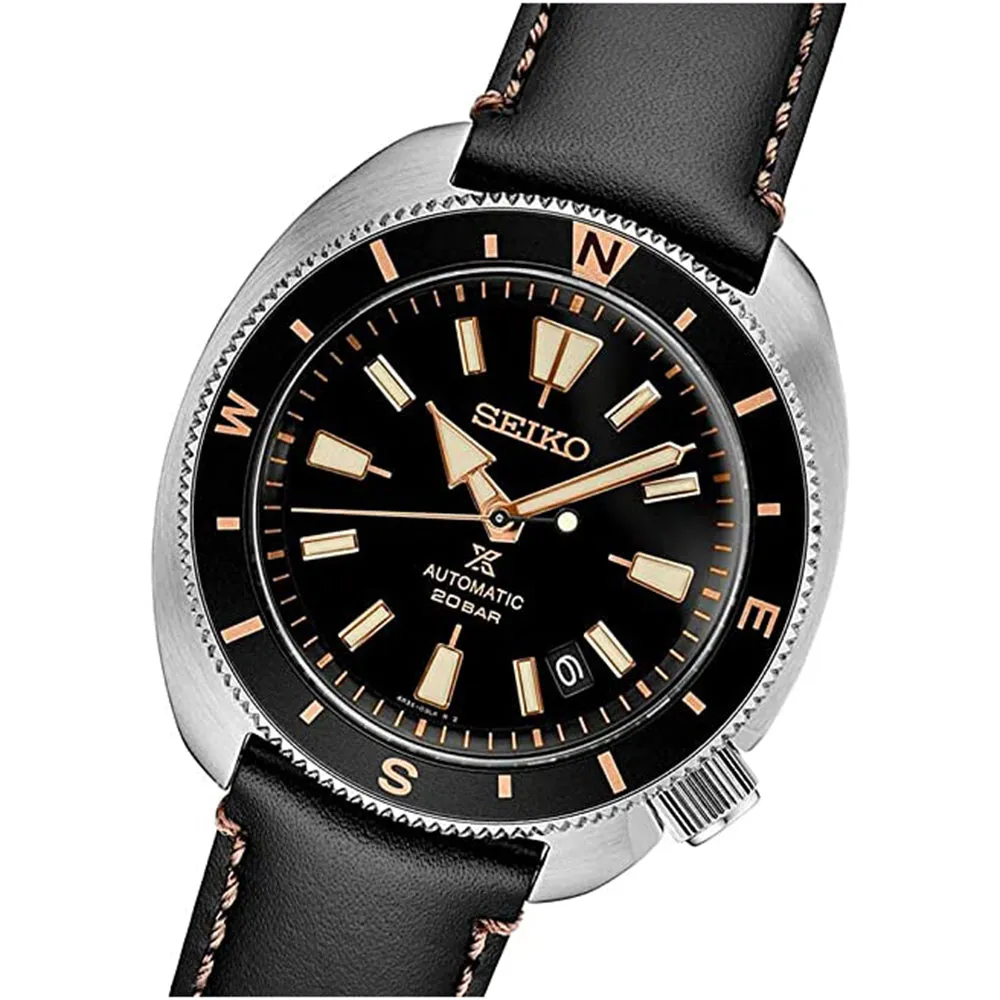 SEIKO Mens Black Dial Leather Band Automatic with Manual Winding Watch - SRPG17