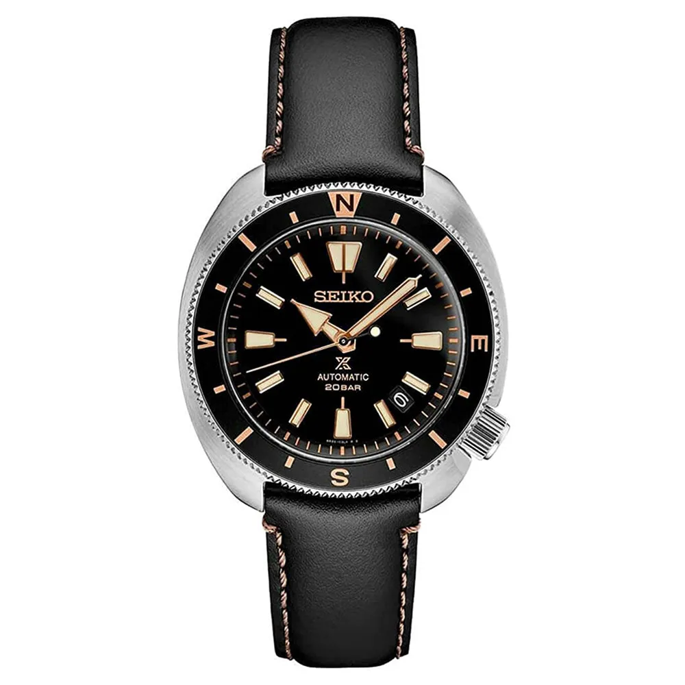 SEIKO Mens Black Dial Leather Band Automatic with Manual Winding Watch - SRPG17