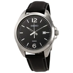 Seiko Neo Classic Black Dial Black Leather Men's Watch SUR215
