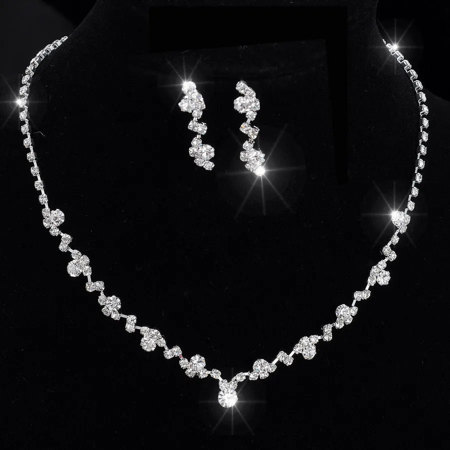 Silver Tone Crystal Tennis Choker Necklace Set Earrings bridal jewelry Wedding Bridesmaid African Jewelry Sets jewelry sets