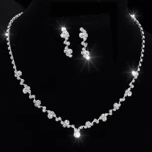 Silver Tone Crystal Tennis Choker Necklace Set Earrings bridal jewelry Wedding Bridesmaid African Jewelry Sets jewelry sets