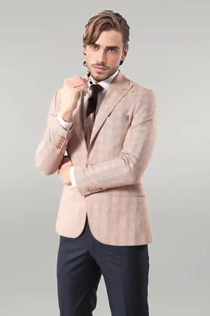 Single Button Plaid Beige Blazer - Wessi