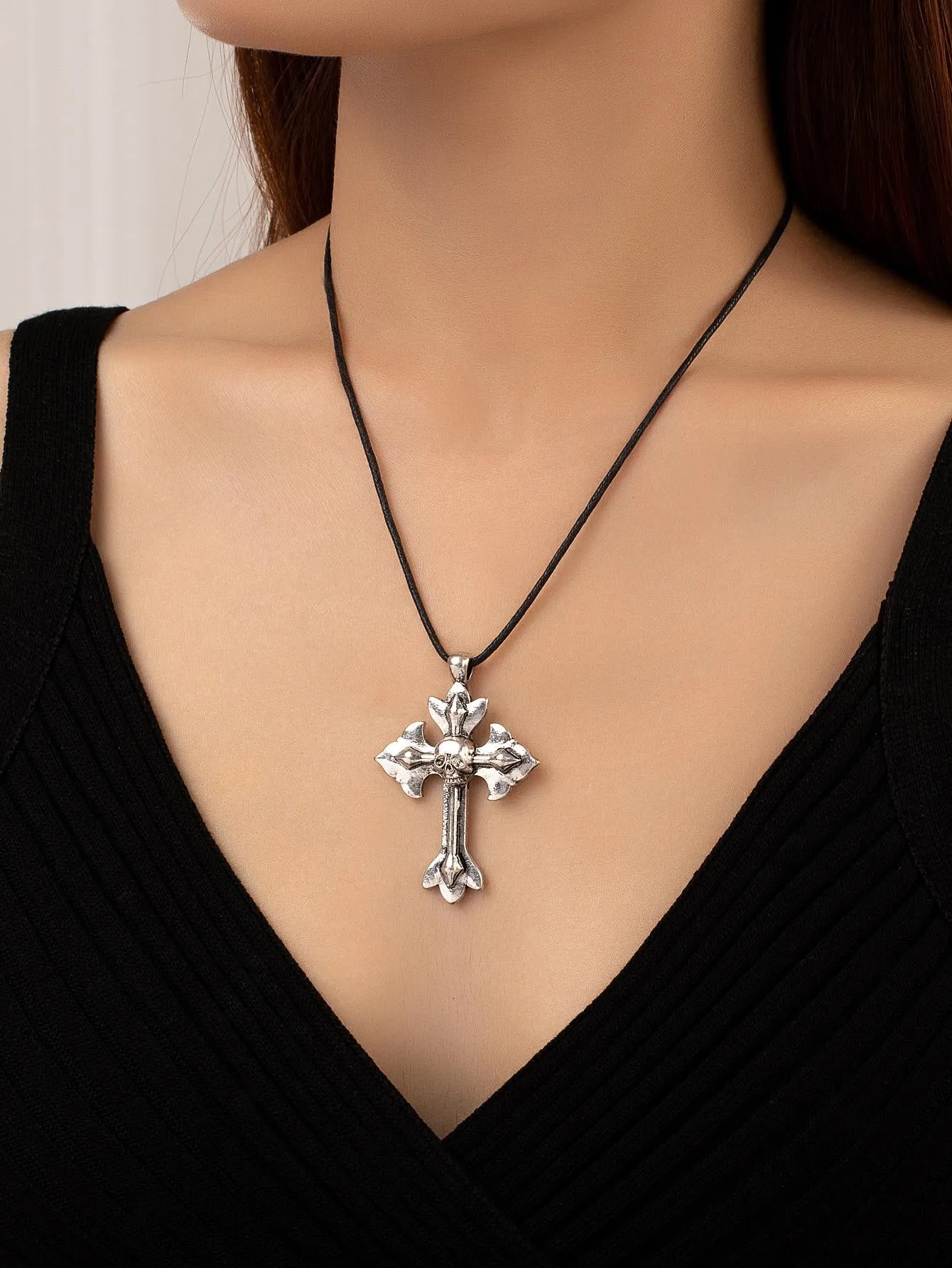 Skull decor Cross Charm Necklace Statement Necklace Modern Necklace Creative