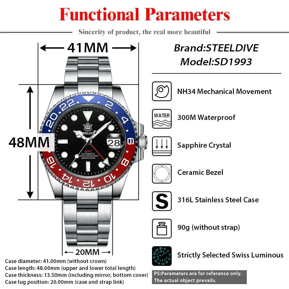 Steeldive GMT Master II Ceramic Full Lume Homage Watches