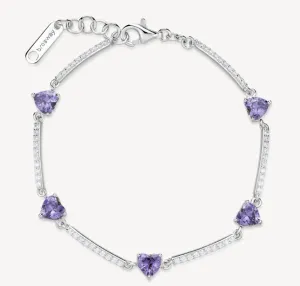 Sterling Silver Semi-Stiff Bracelet Heart Shapes with Clear CZ and Amethyst CZ by Brosway