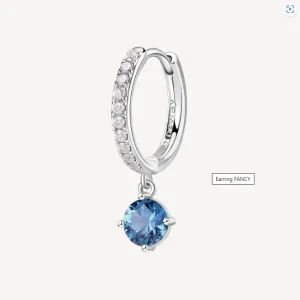 Sterling Silver Single Hoop Pendant Earring with CZ and Sapphire by Brosway
