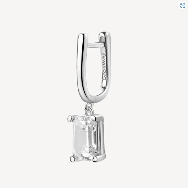 Sterling Silver Single Pendent Earring with Baguette Clear CZ by Brosway