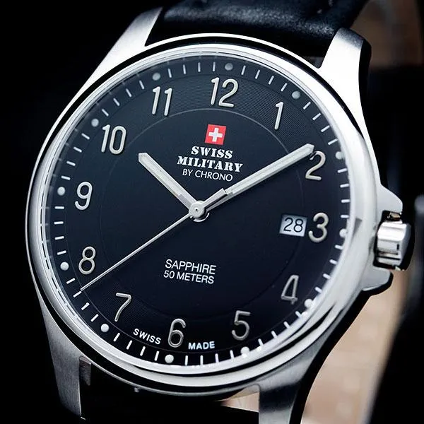 Swiss Military Black Leather Men's Watch - SM30137.06