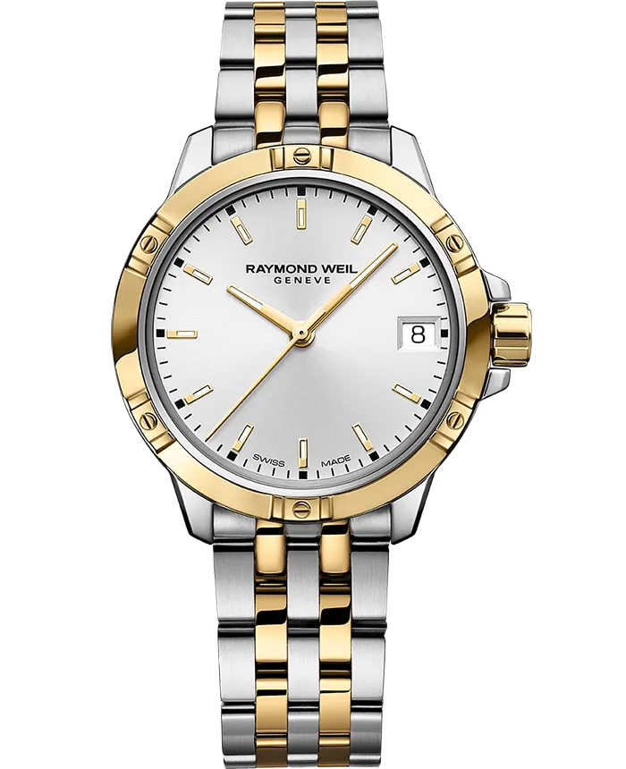 Tango Classic Ladies Quartz Two-Tone White Dial Steel Date Watch, 30mm    Stainless Steel Bracelet, Yellow Gold PVD, Sunrayed White Dial, Indexes - 5960-STP-30041
