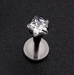 Top Fashion 100% Titanium G23 Daith Tragus Ear Lip Piercing Prong AAA Zircon Labret Cartilage Gem Piercing 1.2*8mm Body Jewelry