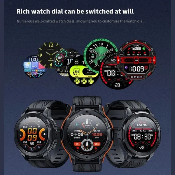 TUTT C25 Military Rugged AMOLED screen 1.43” Smart Watch 1 ATM 10 Meter Depth | Cold & Hot Temperature Dust & Drop Resistance 410mah Long Battery Life Health and Fitness Smartwatch