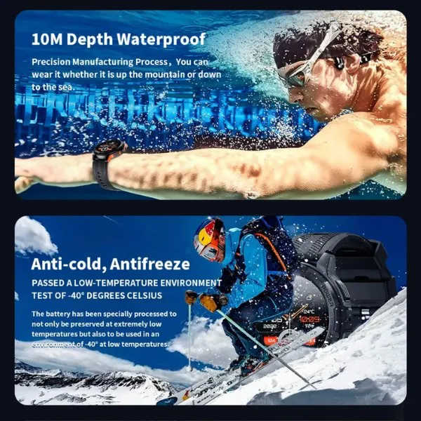 TUTT C25 Military Rugged AMOLED screen 1.43” Smart Watch 1 ATM 10 Meter Depth | Cold & Hot Temperature Dust & Drop Resistance 410mah Long Battery Life Health and Fitness Smartwatch