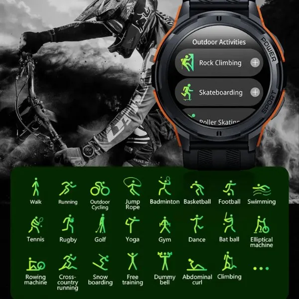 TUTT C25 Military Rugged AMOLED screen 1.43” Smart Watch 1 ATM 10 Meter Depth | Cold & Hot Temperature Dust & Drop Resistance 410mah Long Battery Life Health and Fitness Smartwatch