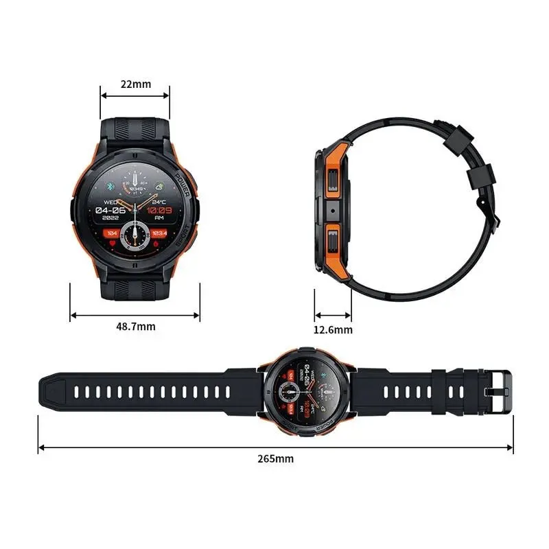 TUTT C25 Military Rugged AMOLED screen 1.43” Smart Watch 1 ATM 10 Meter Depth | Cold & Hot Temperature Dust & Drop Resistance 410mah Long Battery Life Health and Fitness Smartwatch