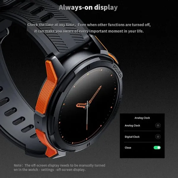 TUTT C25 Military Rugged AMOLED screen 1.43” Smart Watch 1 ATM 10 Meter Depth | Cold & Hot Temperature Dust & Drop Resistance 410mah Long Battery Life Health and Fitness Smartwatch